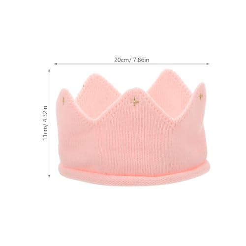 Baby Boy Girl Crown Hat Baby Birthday Party Crown Headband Hat Knitted Crochet Winter Warm Beanie Cap for Kids Children Girls Boys Pink Medium2
