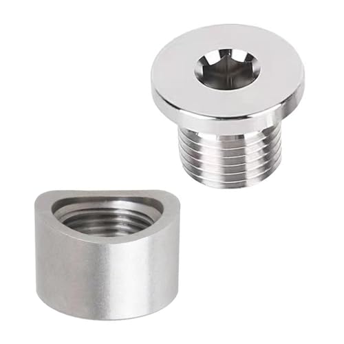 Image of CouTunp M18X1.5 O2 Sensor Adapter, Stainless Steel Notched Style Mounting Bung and Plug, Thread Oxygen Sensor Bung Fittings, for 3 inch Pipe