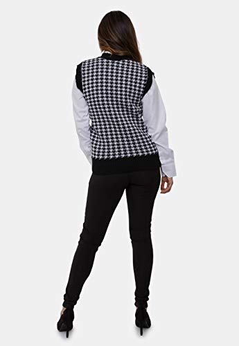 Colete Bella Store de Tricô Com Estampa Pied Poule Feminino Cor:Preto-Branco;Tamanho:Único;Gênero:Fe