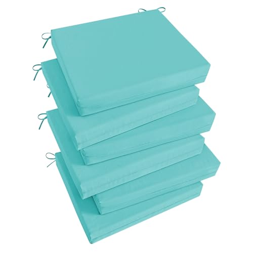 Image of Basic Beyond Outdoor Chair Cushions Set of 6, Square Corner Outdoor Cushions for Patio Furniture, Water Resistant Patio Chair Cushions with 2 Ties, 18.5x16x3, Teal