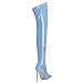DEMOSHINE Light Blue Patent Over The Knee Boots for Women Thigh High Stiletto Zipper Pointed Toe Long Boots Classic Fashion Sexy Tall Boots Size 9.5