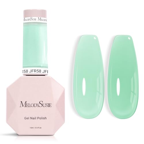 Image of MelodySusie Milky Green Gel Nail Polish, 0.5Fl.oz Jeweliver Milky Gel Polish Light Sage Green Pastel Color Soak Off UV LED Gel Polish Nail Art Design Manicure Gift for Girls Salon DIY At Home JFR58