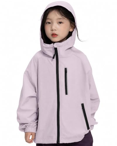 Image of Rolanko Girls Rain Jacket Lightweight Waterproof Hooded Kids Raincoat 6-16
