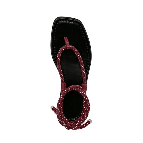 Image of Rope Flat Sandals for Women Strappy Open Toe Thong Sandals Summer Slingback Slip On Slide Sandals with Adjustable Strap