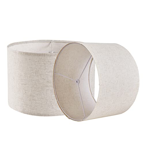 Lamp Shades Set of 2, Drum Lamp Shades for Table Lamps and Floor Lamps, 13x13x9 inch, Natural Linen Lamp Shade, Spider