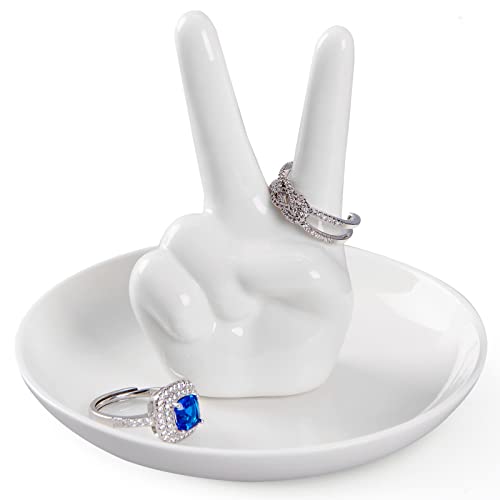 Spegiffu Hand Ring Holder Jewelry Dish, Victory Hand Jewelry Holder Peace Sign Finger Ring Stand - Wedding Engagement Ring Dish Tray, Funny Gifts For Women Birthday Christmas Valentines Mother‘S Day cover