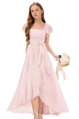 Junior Bridesmaid Dresses for Teen Girls Short Sleeves Chiffon Flower Girl Dress Girls Wedding Party Pageant Gowns3