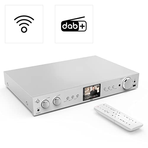 Hama DAB Tuner HiFi Digitalradio Internet Radio FM Tuner Bluetooth Tuner HiFi Internetradio Digitalradio FM WLAN Stereo Receiver Spotify Amazon Music Fernbedienung USB AUX Wecker DIT2105SBTX Silber