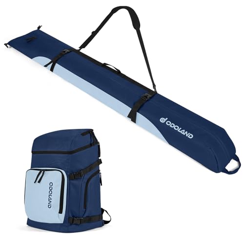 Odoland 2M Ski Bag & 50L Boot Backpack Combo, Padded Snowboard Bags & Ski Boot Bag for Air Travel, Waterproof Snow Ski Bags Fit Skis Up to 200CM for S