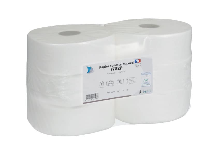 Rouleaux papier toilette Jumbo/Maxi 320m - Pure ouate - 2 plis - Blanc - Ecolabel - Fabriqué en France - Lot de 6