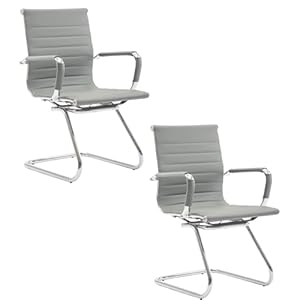 chairus Freischwinger Stühle 2er Set, PU-Leder Besucherstuhl Konferenzstuhl Ergonomisch mit Armlehnen, Bürostühle Konferenz-Raum/Wartezimmer/...