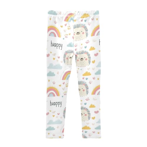 Cute Hedgehog Girls' Leggings Toddler Doodles Rainbow Clouds Kids Yoga Pants Dance Active Tights 4T2