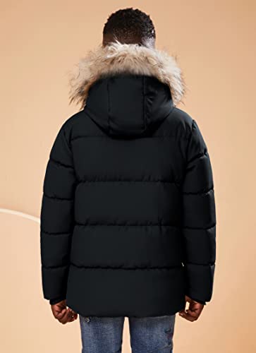 Maoo Garden Boys Winter Coats Kids Puffer Fake Down Jacket Fleece Lined Fur Hooded Snow Anorak Black 13-14Y #TOP2