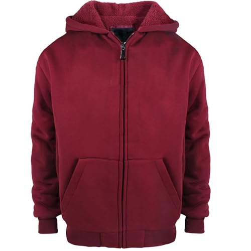 Boys' Fashion Zip Up Hoodie Plain Comfort Fleece Jacket Youth Heavyweight Sherpa Lined Sweatshirts