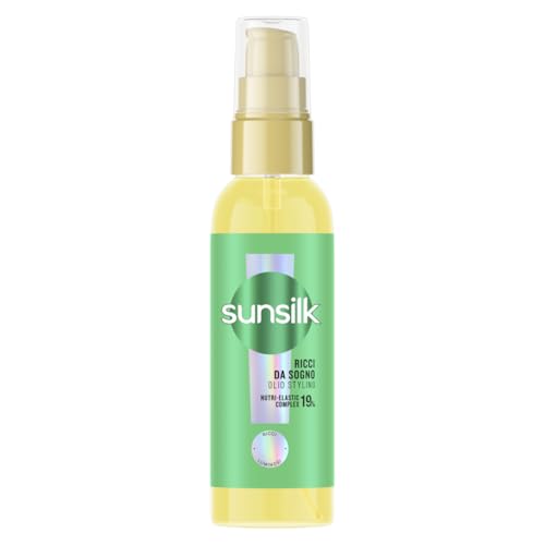 Sunsilk Olio Styling, Linea Ricci da Sogno, Olio per Capelli Ricci, per Ricci Senza Effetto Crespo, Texture Ultra-leggera, con Olio di Macadamia, Collagene e Biotina, 75ml