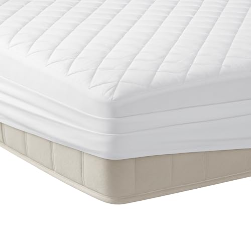 YATAS BEDDING Perle Quilted Fitted Mattress Protector, Machine Washable and Easy Care, Superior Protection and Comfort,100% Cotton Breathable top, White (Full) - 55