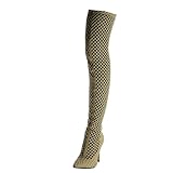 botas altas tacon aguja  Angkorly - Zapatillas Moda Botas Altas Botas Flexible Stiletto Sexy Mujer Fishnet Tacón de Aguja Alto 10.5 CM - Beige B7620 T 39