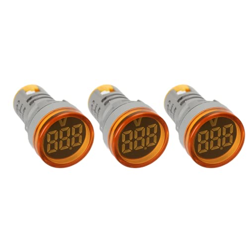 Led Voltage Indicator 22 mm – Digital Voltmeter AC50-500V with led Voltage Display for Control Panels, Machines and Distribution Boxes (3 Pack Yellow)