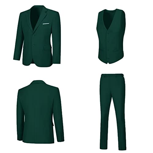 Men's Suit Vintage Retro Slim Fit 3 Piece Suit Set Wedding Prom Suits Blazer Dinner Groom Tux Jacket+Vest+Pants With Tie Dark Green Xxl #TOP5