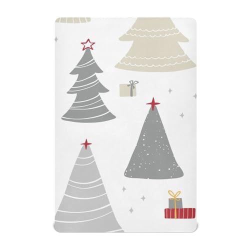 Moudou Christmas Tree Playard Sheet for Boy Girls, Soft Breathable Fitted Toddler Sheet for Standard Playard Bed Mattress, 39 x 27 x 5 Inch