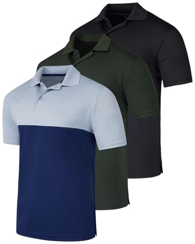 Image of 3 Pack:Mens Quick Dry Fit Polo Shirt Short Sleeve Golf Tennis Clothing Active Wear Athletic Performance Tech Sports Essentials Moisture Wicking Casual Dri-Fit T Shirts Set