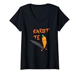 Femme Karate Carotte Veggie Vegan Vegan BBQ Fun Cuisine T-Shirt avec Col en V