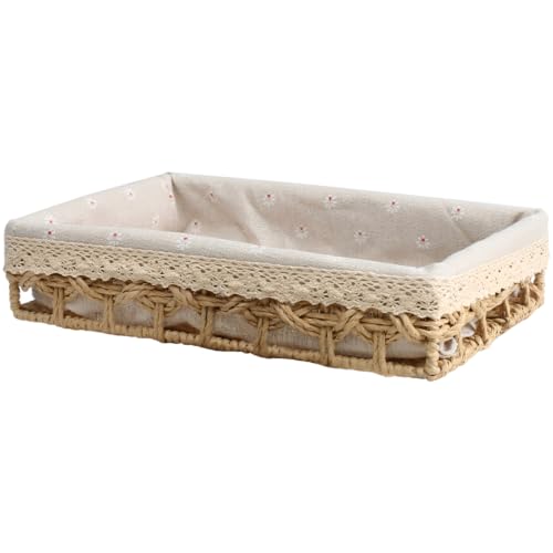 Cesta de cuerda de papel para evitar desorden en escritorio organizador rectangular con lino 2