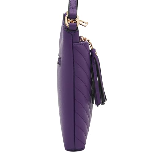 Image of FashionPuzzle Chevron Quilted Medium Crossbody Bag with Tassel Accent