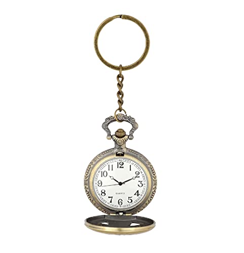 Image of AUGEN Pocket Watch Metal Keychain Clock Retro Vintage for Gifting With Key Ring Anti-Rust (Pack Of 1)