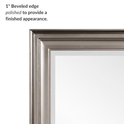 Image of Howard Elliott George Rectangular Glossy Nickel Wall Mirror, Rectangle Hanging Wood Framed Vanity Mirrors for Home Decor, Living Room, Bathroom, Bedroom, or Hallway, 24 x 36 Inch