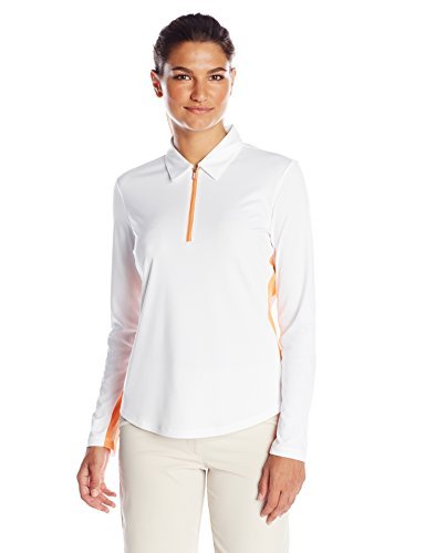Greg Norman Collection Women's Zip Mesh Panel Polo Shirt, White, 3X-Large
