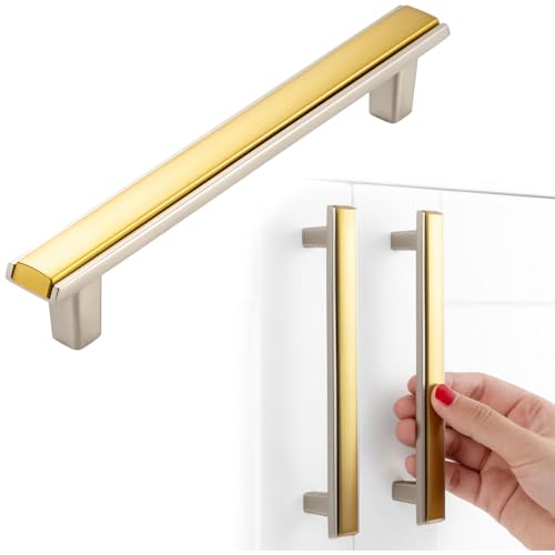 BEROSSA Gold and Nickel Cabinet Pulls Gold and Brushed Nickel Kitchen Cabinet Handles, 5 Pack 5 Inch, 2281 Two Tone Hardware for Cabinets Drawers Bedroom Dresser Cupboard Bathroom Vanity
