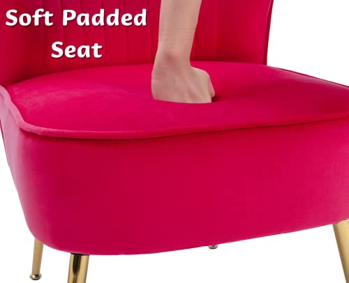 CIMOTA Velvet Accent Chairs Set of 2 Modern Armless Slipper Chair Wingback Single Sofa Side Chair Comfy Corner Chair with Golden Legs for Living Room Bedroom, Rose Red
