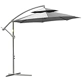 Outsunny Sonnenschirm Ampelschirm Ø2,67 x 2,7 m Kurbelschirm mit Doppeldach Kreuzbasis Stahl Outdoor Sonnenschutz Polyester Stahl Hellgrau