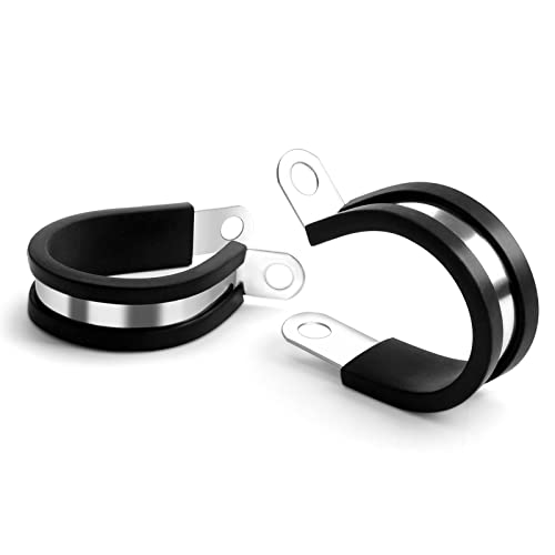 Padton 25 Pack 1/2 Inch Stainless Steel Cable Clamps, Metal Pipe Clamps Wire Clamps Conduit Clamps For Tube, Pipe Or Wire Loom Installation, Rubber Cussioned #TOP1