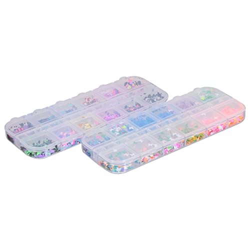 IWOWHERO Nail Sequins Glitter Chic Nail Stickers for Gel Nails Cute Nail Art Stickers in 12 Strip Sheets