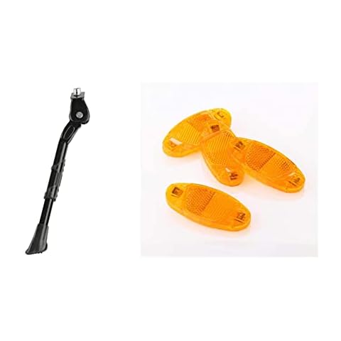 Fischer Seiten-Ständer, Schwarz, 26-28 Zoll & Fahrrad Speichen Reflektoren-Set | Katzenaugen | 4 Stück | StVZO zugelassen | Farbe: gelb Cover