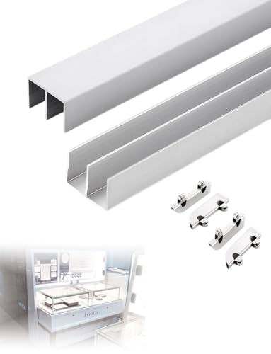 Rieles de cristal para puertas correderas, riel de aleación de aluminio para vitrinas, sistema de doble pista para cocina, dormitorio, oficina (compatibilidad de vidrio de 3-5 mm)
