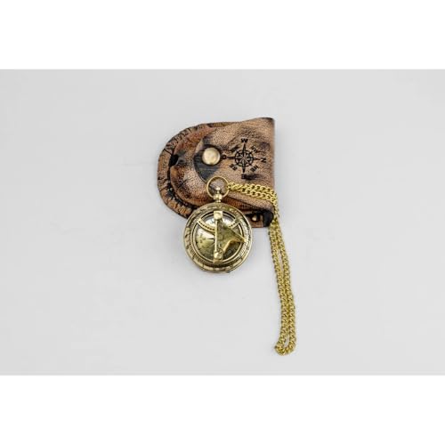 Brújula de bolsillo vintage de latón con cubierta de cuero miniatura 2