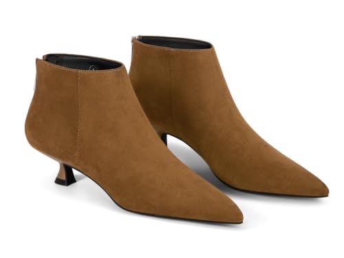 Image of Coutgo Womens Kitten Low Heel Booties Pointed Toe Short Ankle Boots Back Zipper Fall Shoes