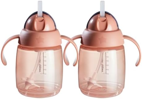 Tommee Tippee Starter Weighted Straw Baby & Toddler 10oz Sippy Cup for 6 Months+, with Silicone Weighted Straw and Easy-Hold Handles, BPA Free, Pink, Pack of 2