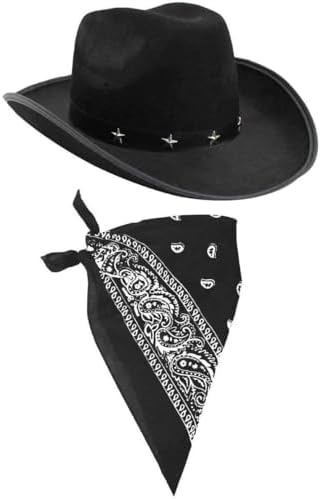 Western Cowboy Hat & Bandana Fancy Dress Costume Accessory Set