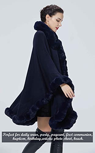 Poncho Shawl Wrap Winter Faux Fur Cape Cloak Coat with Faux Fur Trim Sleeveless Cardigan for Party4