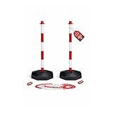 OWIJI Paletti Delimitazione in Plastica con Catena Bianchi e Rossi 2 Unità Delimitatore Pa...