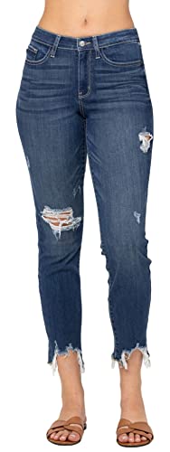 Judy Blue Women's Mid Rise Shark Bite Slim Fit Jeans2