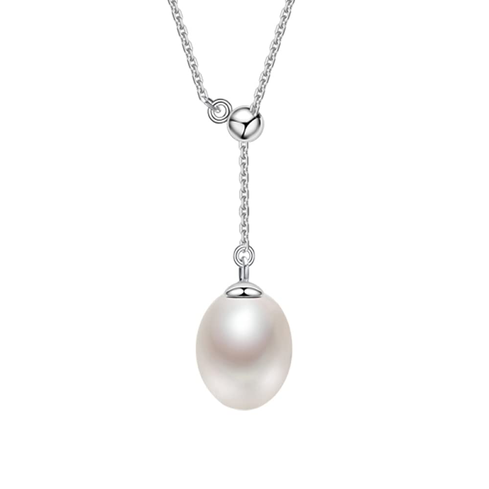 Collana con Pendenti di Perle d'Acqua Dolce Naturali a Goccia di Perle, Collana Girocollo, Catena Regolabile, 8-9 mm, Made in China