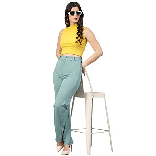 Image of KOTTY Women Polyester Blend Green Solid Trousers(Light Moss Green,26)