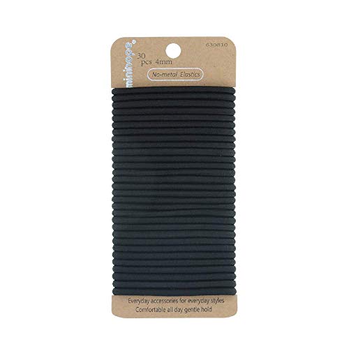minihope Lot de 30 élastiques épais pour cheveux de femme - Noir - 4 mm - Pour cheveux moyens