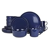 10 Strawberry Street Double Line 16 Piece Dinnerware Set, Cobalt