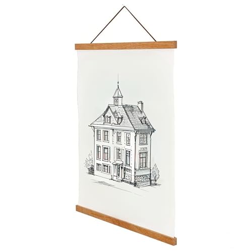Image of FixtureDisplays 24 Inch Magnetic Poster Frame Hanger, Natural Teak, for Pictures, Photos, Canvas Artwork, Print Poster 22028-NF